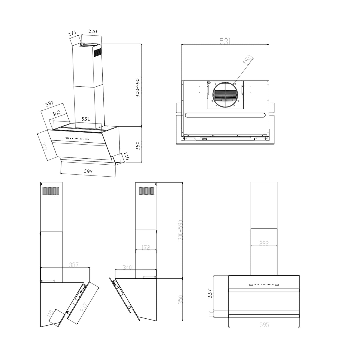 KELSW60B Cooker Hood Eloise 60 Wb Black Wall Kompatic